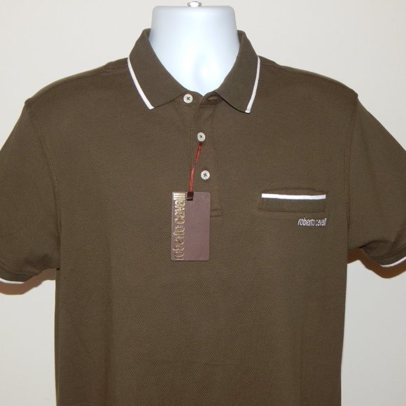 ROBERTO CAVALLI EMBROIDERED LOGO WOVEN POLO SHIRT - Picture 2 of 5